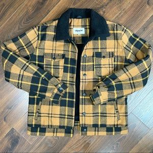 WRANGLER Faux Shearling Plaid Button Up Jacket Brown Black XL